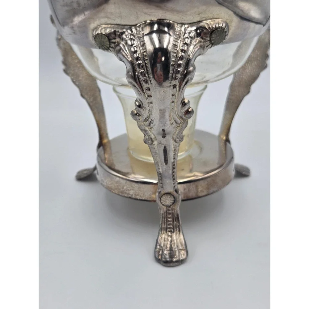 Vintage  Silver Plated Glass Coffee Pot Carafe W / Warming Stand 14.5